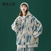 Ielgy Sporty Zipper Áo khoác có mũ trùm đầu rộng Áo khoác ngoài nữ dài tay
