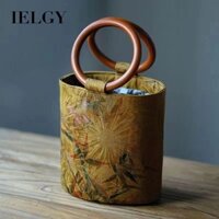 Ielgy Thơm Mây Sợi Tay Cầm Bằng Gỗ Vòng Xô Túi Xách Văn Học Retro Phong Cách Trung Hoa Túi Thời Trung Cổ Ly Hợp