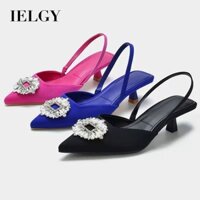 IELGY  Xăng đan cao gót  Giày nữ kim cương giả màu xanh lá cây đám cưới la