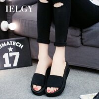 IELGY  Xăng đan nêm nữ từ dây thun dép rộng bánh dày với giày dép phẳng