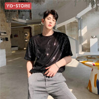 Ig Influencer Sáng Bóng Nửa Tay Áo Thun Nam Kim Sa Lấp Lánh Độc Đáo Hợp Thời Trang Rời Hip-Hop Tik Tok Cùng Phong Cách Đáy Áo Sơ Mi