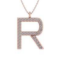 IGI Certified 10K Gold Alphabet Initial Letter R Diamond Pendant Necklace (0.06 Carat)