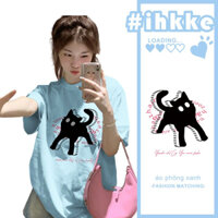 ihkke Summer dopamine wear with front shoulder kitten short-sleeved t-shirt nữ thiết kế cảm giác thích hợp màu xanh sữa top ins