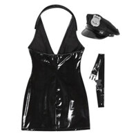 Iixpin Nữ Cảnh Sát Halloween Nhập Vai Trang Phục Dây Cổ Chữ V Lưng Dây Kéo Phía Trước Bodycon Đầm Có Thắt Lưng Mũ