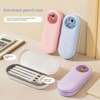 Ikxh Hộp văn phòng phẩm hai lớp phi hành gia nhựa hộp bút chì hoạt hình hộp bút chì học sinh nam và nữ hộp đựng bút chì đơn giản tự làm