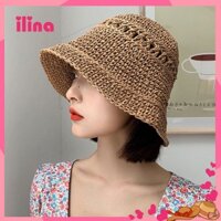 ilina Mũ/Nón cói đi biển nữ bucket cói giấy vân lỗ ngang vòng đầu.M 56 - 58cm.PM313