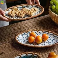 Illusion LIMIT Đĩa Trái Cây Mây Gốm Phong Cách Việt Nam Món Ăn Lễ Hội