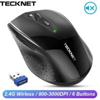 Im Lặng Tecknet 2.4Ghz Không Dây USB Ergonomic Chuột Máy Quang 3000 DPI Cordless Noise Mouse Máy Tính