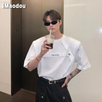 iMaodou 2024 Phong Cách Mới Niche Thiết Kế Giải Cấu Trúc Cao Cấp Miếng Lót Vai Áo Thun Tay Ngắn Nam Rời ins Mùa Hè Phong Cách Mới Hal
