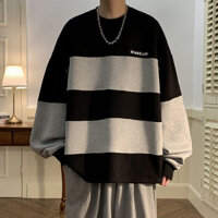 iMaodou Áo hoodie Nam Hợp Thời Trang ins Thu Đông Rời Top Cặp Đôi Mặc Nhật Bản Retro Thêu Sọc Dài Tay Áo Thun Nam