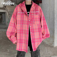 iMaodou Áo Khoác Sơ Mi Caro Tay Dài Có Nón Phong Cách Retro Đường Phố Cho Cặp Đôi