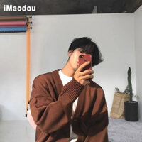 iMaodou Áo len màu trơn mùa thu Áo len dệt kim nam Áo khoác Cardigan dáng rộng thông thường Áo len nam