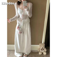 IMAODOU Bộ Ba Bộ Nữ Thu Đông Nguyên Chất Khát Vọng Gió Gia Vị Chống Nắng Cardigan Camisole Vest Ống Rộng Quần