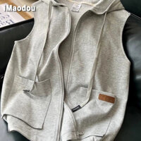 IMAODOU Đầu xuân, áo hoodie không tay mới, áo khoác có mũ trùm đầu, thiết kế thích hợp cho nữ, áo khoác phong cách đại học, áo cardigan cho áo khoác ngoài