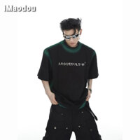 iMaodou Dây Buộc-dye Gradient Miếng Lót Vai Ngắn Tay Nam Mùa Hè vintage Mỹ Retro Kim Loại In Chữ Áo Thun Hồ Sơ H