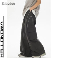 iMaodou Hello KOMA Quần yếm cao cấp Mỹ Quần dù ống rộng mặc đường phố rộng dáng rộng Quần thường ngày