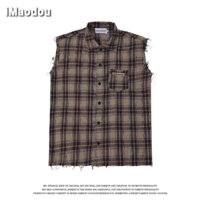 iMaodou Hip Hop Retro vintage Kẻ Sọc Áo Vest Nam Nữ Mùa Hè Dạo Phố Mặc Đường Phố Ve Áo Hàng Hóa Áo Vest Áo Khoác
