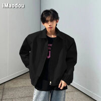 iMaodou Miếng đệm vai màu đen áo khoác ngắn nam nữ ins spring autumn street wear ruffian handsome high-end american ma1 bomber jacket