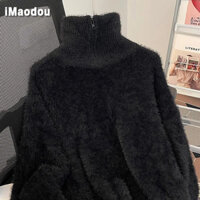iMaodou Mùa Thu Đông Nửa Dây Kéo Áo Len Nam Cao Cổ Người Mỹ Thiếu Niên Retro Dệt Kim Đáy Áo Sơ Mi