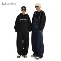 iMaodou Mỹ Đường Phố Retro Nhật Bản Quần Áo Nam Nữ Quốc Gia Hợp Thời Trang Thường Ngày Thẳng Quần Jean Jumpsuit ins