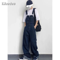 iMaodou Mỹ Retro Denim Quần Áo Nam Nữ Quốc Gia Hợp Thời Trang Thường Ngày Thẳng Quần Jean Jumpsuit ins Màu Trơn