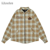 iMaodou Mỹ Retro Kẻ Sọc Ngôi Sao Áo Khoác Nam Thu Đông Quốc Gia Hợp Thời Trang Cặp Đôi Dây Kéo Rời Top