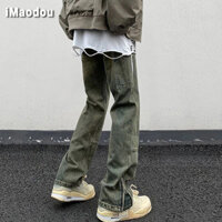 iMaodou Quần Jean Dài Dáng Ôm Có Khóa Kéo Màu Sắc Vàng Phong Cách Đường Phố Mỹ Thời Trang Xuân Thu Cho Nam