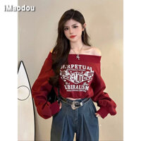 IMAODOU Và Đẹp Và Thời Trang Áo sweater Ngắn In Chữ Tiếng Anh Màu Đỏ Cáo Bằng Vải Nhung Cáo Một Mảnh 2023 Khí Chất Dày Dặn