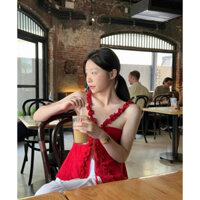 IMER Áo 2 dây cup ngực xẻ tà thắt nơ kiểu dáng dễ thương sexy