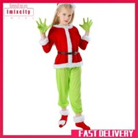 Imixcity 95% polyester 5% spandex trẻ em giáng sinh tóc xanh quái vật grinch trang phục giáng sinh cô gái trang phục giáng sinh