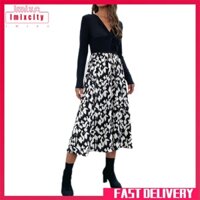 Imixcity 95% polyester + 5% spandex women fashion spring new v-neck long-sleeve stitching dress