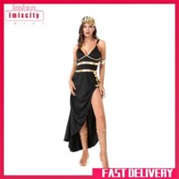 Imixcity halloween cleopatra cosplay trang phục nữ thần hy lạp váy dạ hội đen gợi cảm