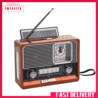 Imixcity Retro Radio Năng Lượng Mặt Trời / USB Sạc Chạy Bằng Pin Đồng Hồ Vintage Radio Với Đèn Pin Loa USB / Thẻ TF MP3