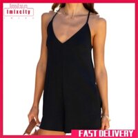 Imixcity summer suspenders with adjustable pockets casual loose one-piece shorts