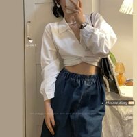 (Imnot_zyy)áo len hồng + sơmi croptop vặn trắng