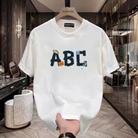in họa "ABC" mẫu Thời trang cổ tròn Áo thun nam boy phố vải cotton cao cấp unisex oversize mùa hè