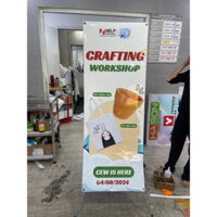 In poster quảng cáo Workshop gắn standee chữ X - Nhân In Kỹ Thuật Số