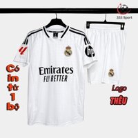 [in sau lưng theo yêu cầu- HÀNG Strivend MỚI VỀ ĐẸP] Bộ quần áo Real Madrid trắng 2024/25 hàng đẹp vải mè logo thêu