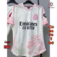 [in sau lưng theo yêu cầu] Quần Áo Bóng Đá, Đồ Đá Banh Real Madrid trắng hồng rồng 2024 25 Mè hàn,không nhăn xù