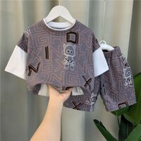 In stitching suit boys 'new korean style short sleeve two-piece set