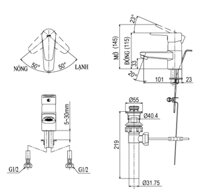 INAX LFV-1202S-1 – Vòi lavabo nóng lạnh