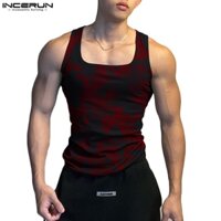 INCERUN Áo Ba Lỗ Kẻ Sọc In Họa Tiết Thời Trang Hàn Quốc Cho Nam