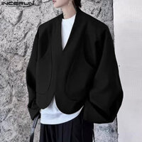 Incerun Nam Hàn Quốc Áo cardigan không có cổ cong màu trơn thông thường