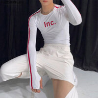 Incerun Nam Thời Trang Hàn Quốc Cổ Tròn In Chữ Áo Thun Dài Tay