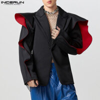 Incerun Nam Vintage Thời Trang Eo Màu Sắc Tương Phản Áo Blazer Dài Tay
