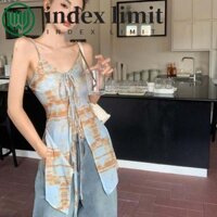 Index LIMIT Áo ba lỗ không tay có dây đeo mỏng, Áo hai dây buộc ren không đều cổ chữ V, dây đeo thông thường dành cho nữ đi biển Y2k Slim Bow Tie Tank Top mùa hè