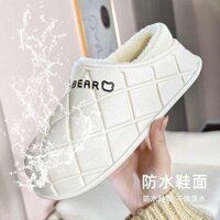 indoor fur slippers fur slippers high-soled fur slippers women's fur slippers Mùa Thu Đông Gấu Bông Dép Phong Cách Mới Nhà Chống Thấm Nước Cotton Dép Nam Mặc Ngoài Chống Trơn Trượt Cặp Đôi Gót Chân Sang Trọng Giày Cotton Nữ