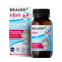 Infant Probiotic Powder Brauer 60g – Bột bổ sung men vi sinh cho trẻ sơ sinh 0-9 tháng tuổi