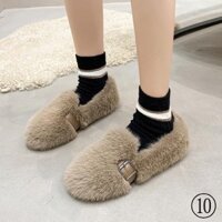 Influencer Bán Chạy Lông chồn Giày Nữ Mùa Đông Bên Ngoài Đeo Thắt Lưng Khóa Đế Dày Lông Cừu Đậu Hà Lan Giày Cổ Tích Giày Cotton Ấm Áp