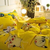 Influencer Hoạt Hình Dễ Thương Pikachu Quilt Cover Bộ Bốn Mảnh Học Sinh Chăn Đơn Bao Ga Trải Giường Bộ Ba Mảnh Chăn Ga Gối